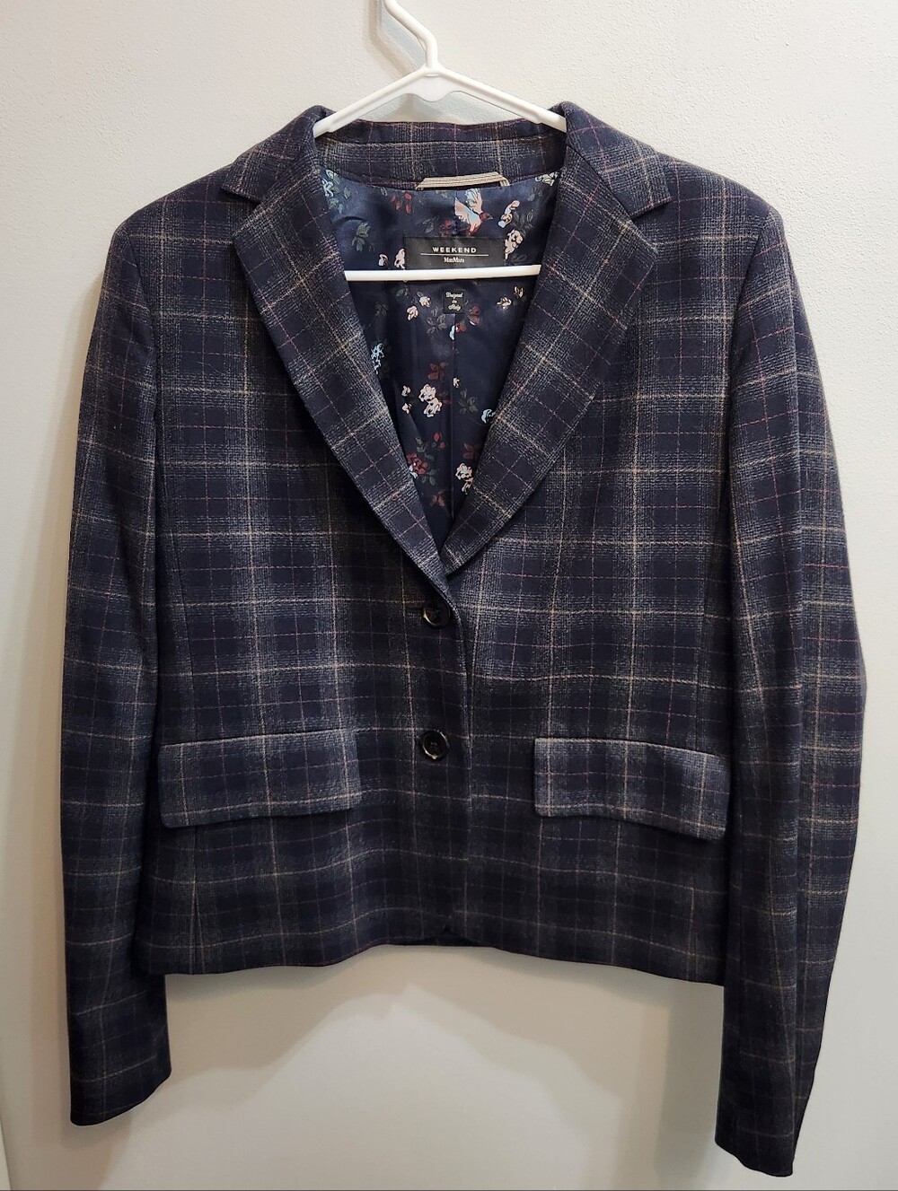 MAX MARA Weekend Wool Navy Plaid Blazer Sz 10